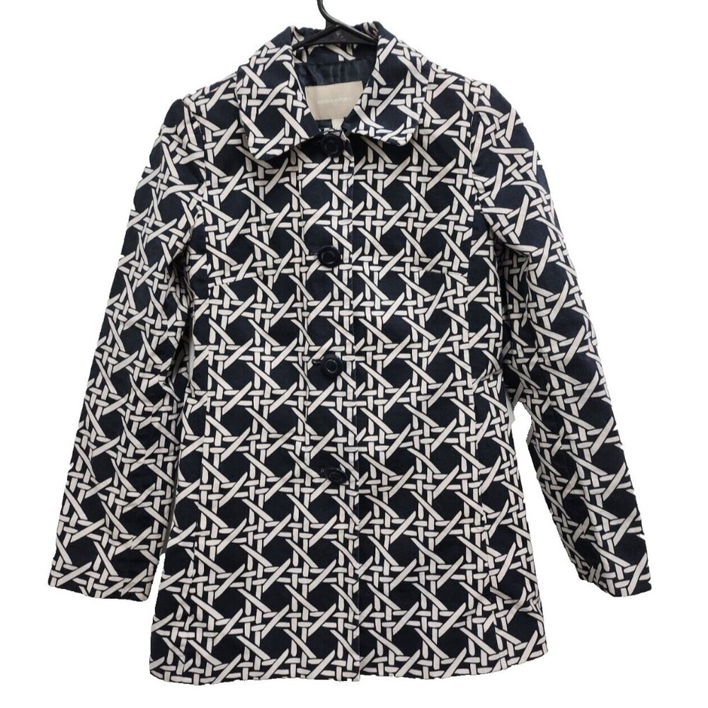 Banana Republic Womens‎ Trench Coat Small Black White Printed Preppy Classic